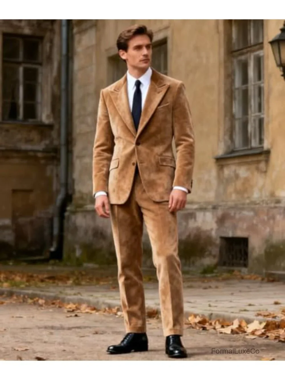 Men's Slim Fit Suede Blazer & Pants 2-Piece Suit Wedding Groomsmen Velvet